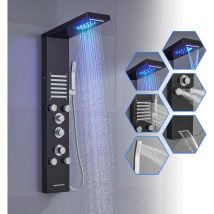 Rovogo - Noir Colonne Panneau De Douche Thermostatique Hydromassante Avec Led, 5 Modes - Pomme De Douche Cascade Et Pluie, 2 X Jets De Massage, 