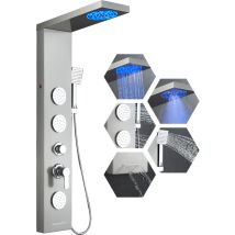 Rovogo - 5 Fonctions Brossé Panneau Colonne De Douche Hydromassante - Lumières Led, Pluie, Brume, 3 X Jets De Massage, Douchette Et Bec De Baignoir 