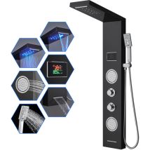 Panneau Colonne De Douche Hydromassante Led, 6 Fonctions Colonne Douche: Pluie, Cascade, Jet De Massages, Douchette, Bec Bain Déverseur Et Affichage 