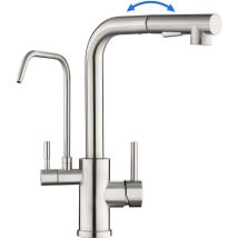 Rovogo – Mitigeur D'Évier De Cuisine 3 Voies – Eau Filtrée, Acier Inoxydable 304 Brossé – Douchette Extractible 2 Modes, Rotation 360°
