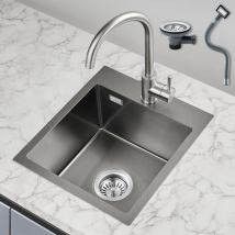 Rovogo - Spülbecken Klein Schwarz, 40 x 34 cm Spüle Küche mit Ablaufgarnitur inkl. Siebkorbventil und Abtropf-Überlauf, Einbauspüle mit hahnloch für