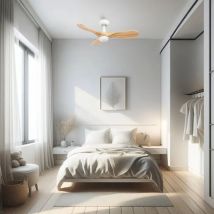 Ventyly - rowind Ventilador blanco/roble con luz Ø90 wifi