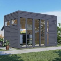 Bertilo Garden Cubus 3 Home Office Studio Wooden Summer House Grey - Rowlinson