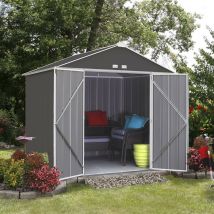 Rowlinson - Ezee 8x7 Metal Shed Double Door Grey Garden Storage Unit Lockable Apex