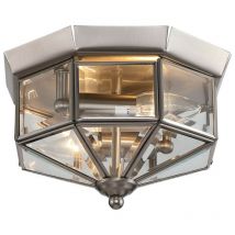Nielsen - Rowner 2 Light Satin Silver Octagonal Flush Mount Light Internal Porch - steel