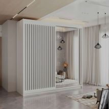 Royal 2 & 3 Door Sliding Mirror Wardrobe Modern Bedroom Storage - White/Grey203cm