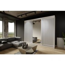 Royal 3 Door Sliding Wardrobe with Mirror Modern Bedroom 250cm - White with Grey Strip