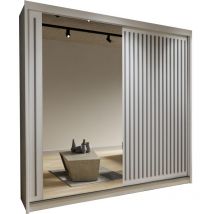 Sliding Wardrobes 4u - Royal 2 Door Sliding Wardrobe with Mirror Modern Bedroom 150cm - White with Grey Strip