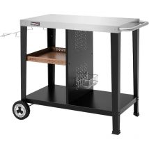 Royal Gourmet - Grilltisch mit 85x50 cm Edelstahlplatte, 3-Etage Grillwagen für Tischgrill und Pizzaöfen, Rollwagen mit Griffen, Müllbeutelhalter &