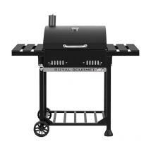 Royal Gourmet - Holzkohlegrill Grillwagen mit klappbaren Seitenablagen, Smoker Standgrill mit Decekl, Thermometer, Kohlegrill Schwarz