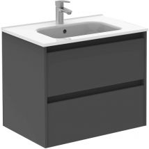 Conjunto mueble de baño de 2 cajones compacto sansa - royo Color: Antracita brillo - Opciones: Mueble + Lavabo - Medidas: 70 cm