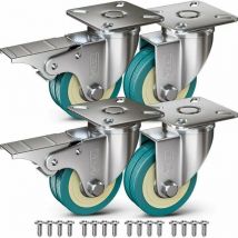 Ousudela - 4 Furniture Casters 200KG + 16 Screws, 50mm Swivel Castors With Brake and Without Brake, Industrial Plate Transport Wheels