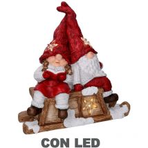 Résine led Père Noël avec enfant rouge cm40x26h15