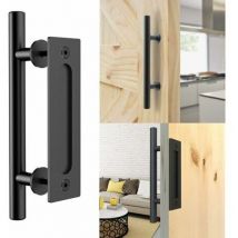 Mowze - Poignée de Porte Coulissante Noir Rétro Aluminium 30cm Poignées pour Porte Grange en Bois
