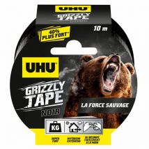 UHU - Grizzly tape - Ruban adhésif toilé waterproof pour réparer, consolider, colmater, connecter, ultra fort et durable, noir, 10mx50mm