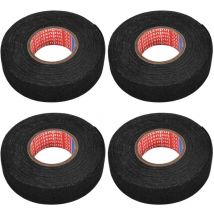 Rubans de Câblage de 19 mm x 15 m en Tissu - Ruban Adhésif Isolant électrique - Rubans Adhésifs Noir pour Voiture(4pcs)