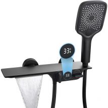 Esip - Rubinetti Vasca con Cascata Nero, Rubinetto Vasca da Bagno Con Display Della Temperatura, Rubinetto doccia in ottone, Miscelatore per Vasca da