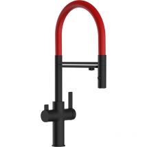 Vizio - Rubinetto 3 vie miscelatore cucina Nero Opaco con canale separato per acqua filtrata, canna rossa movibile e doccia due getti staccabile