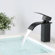 Rubinetto Bagno Cascata, Nero, Miscelatore Lavabo Bagno, Altezza 120mm - Cecipa