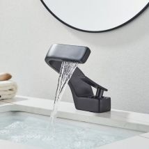 Rubinetto Bagno Lavabo Cascata Nero Ottone Miscelatore Lavabo Bagno Acqua Fredda e Calda