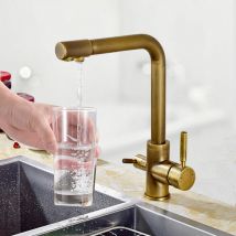 3-Wege-Küchenarmatur,Trinkwasserarmatur mit Doppelhebel,Küchenspültischarmatur mit Osmose-Durchgang 3-in-1,mit 2 Ausgängen,Antik Vintage