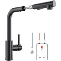 Nero Rubinetto Cucina Estraibile a bassa pressione, Rubinetto da Cucina con Doccetta Estraibile fino a 50cm, Girevole a 360 Miscelatore monocomando