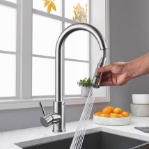 Robinet Cuisine, Mitigeur Evier Flexible Rotatif à 360° Onyzpily Mitigeur Cuisine Acier Inoxydable avec Aérateur Démontable, Élevé Pulvérisateur