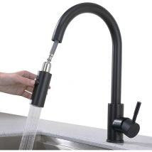 Ubeegol - Rubinetto da Cucina con Doccetta Estraibile Miscelatore da Cucina Nero con 2 Modalità di Spruzzo Rubinetteria da Cucina in Acciaio