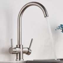 Onyzpily - Küchenarmatur mit gefiltertem Trinkwasser,Gebürstete 3-Wege-Mischbatterie aus massivem Messing,Handbrause und