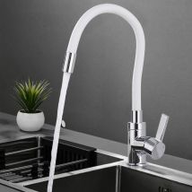 Ubeegol - Rubinetto lavello da Cucina Girevole a 360° Tubo in silicone bianco Miscelatore lavello cucina Ottone Bianco Cromo