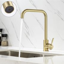 Rubinetto Cucina Monocomando Oro Acciaio Inossidabile Rubinetto per lavello girevole a 360 gradi con gorgogliatore rimovibile Miscelatore per Acqua
