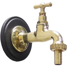 Rubinetto 195L in ottone lucido con rosone grigio ghisa per fontana casa giardino da 1/2'