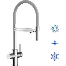 Rubinetto 5 Vie Miscelatore Lavello Cucina In Acciaio Inox Lucido - Canna Grigia Movibile E Doccia 2 Getti Staccabile - Acciaio Chirurgico Aisi 316