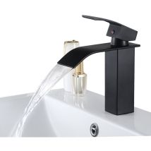 Rubinetto per lavabo a cascata nero in ottone, maniglia singola, design moderno