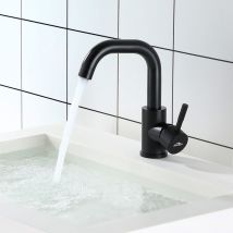 Grifo de Lavabo Giratorio 360 grados Negro mate, Mezclador Monomando para Lavabo, Grifo Lavabo con Aireador desmontable, Grifería de Baño para Agua