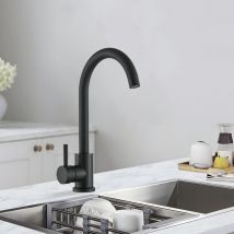 Suguword - Rubinetto Lavello Cucina, Miscelatore Cucina Nero Ottone con Bocca Alta Girevole a 360°, Rubinetti Monocomando Acqua Calda e Fredda