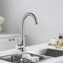 Rubinetto Lavello Cucina, Miscelatore Cucina Nickel Spazzolato Ottone con Bocca Alta Girevole a 360°, Rubinetti Monocomando Acqua Calda e Fredda