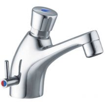 Rubinetto collo cigno cromato temporizzato con comando a pulsante e leva caldo/freddo per lavabo 1/2 porta e bini