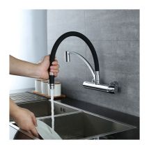 Homelody - Rubinetto per Cucina Girevole a 180° Miscelatore Monocomando Nero a Muro Rubinetto per Cucina Lavello Fredda e Calda