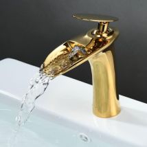 Rubinetto per Lavabo a Cascata Moderno Miscelatore Monocomando Bagno Acqua Calda e Fredda con Tubo G3/8 Pollici Oro