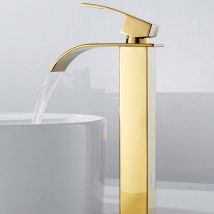 Ontway - Rubinetto per lavabo da bagno con bocca alta a cascata per lavabo, miscelatore moderno quadrato cromato monoforo per acqua calda e fredda