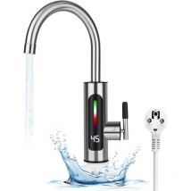 Rubinetto per scaldabagno elettrico in acciaio inossidabile, rubinetto elettrico per acqua calda istantanea con rotazione a 360°, display della