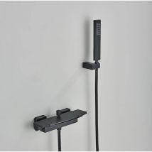 Suguword - Rubinetto per vasca a Cascata Ottone Miscelatore Nero Doccia Calda e Fredda Con Doccetta
