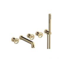 Rubinetto vasca a parete cinque fori con kit doccia Bold - ib - Maniglie:: maniglia - Colore:: Oro Inglese