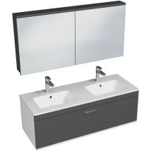 Saniverre - rubite Meuble salle de bain double vasque 1 tiroir gris anthracite largeur 120 cm + miroir armoire