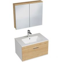 Saniverre - rubite Meuble salle de bain simple vasque 1 tiroir chêne clair largeur 70 cm + miroir armoire