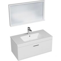 Saniverre - rubite Meuble salle de bain simple vasque 1 tiroir blanc largeur 90 cm + miroir cadre