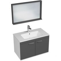 Saniverre - rubite Meuble salle de bain simple vasque 2 portes gris anthracite largeur 80 cm + miroir cadre