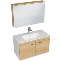 Saniverre - rubite Meuble salle de bain simple vasque 2 portes chêne clair largeur 90 cm + miroir armoire