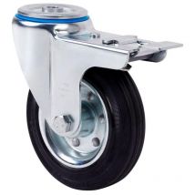 Ruedas Alex - rueda giratora agujero m12 freno 20zvlfd125-bsr metalico-goma negra rodillos